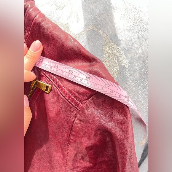 New Lauren Ralph Lauren Wine-Red Color Leather Moto Cafe  Racer Jacket Women’s - Picture 9 of 16